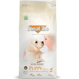 Bonacibo Formule PUPPY Croquettes Low Grain et Hypoallergeniques pour Chiots (au poulet, anchois & riz)