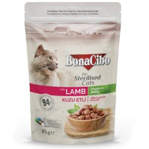 Bonacibo Premium Morceaux en Gelée pour chat sterilisé à l'agneau *12
