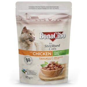 Bonacibo Morceaux en Gelée Premium au poulet pour chat stérilisé *12