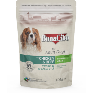 Bonacibo Morceaux en gelée Premium pour Chien Adulte au poulet et au bœuf 100 gr*12
