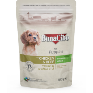 Bonacibo Morceaux en gelée Premium pour Chiot au poulet et au bœuf 100 gr*12